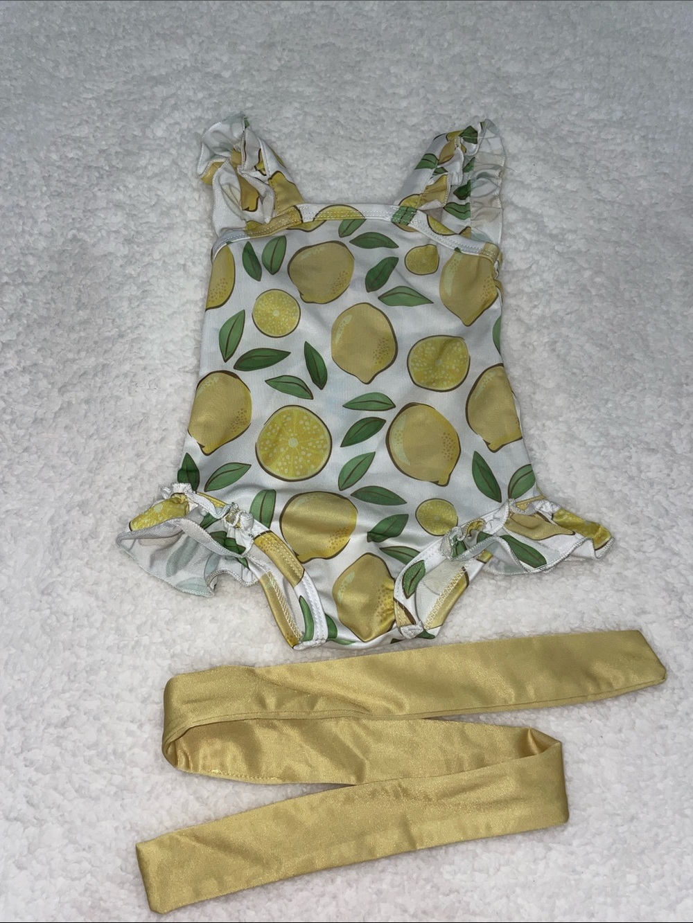 Toddler Girls Lemon Print Ruffle One-Piece Swimsuit with Matching Ribbon